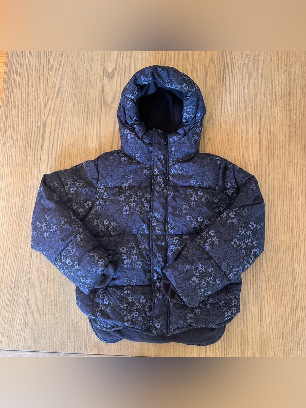 All in Motion Girls Floral Puffer Jacket Hooded Blue Winter Coat Size XL (14)
